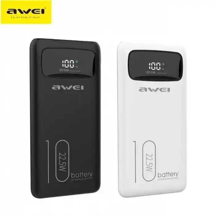 Awei P168K 10000mAh 22.5W Power Bank Fast Charging with LCD Display and Built-in Cables